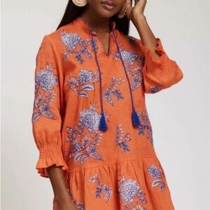 Tyler Boe Tiger Lily Dress with Blue Embroidery